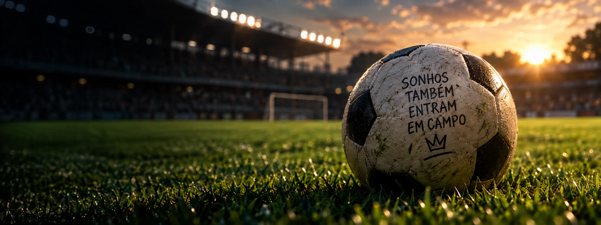Bola no gramado de um campo de futebol